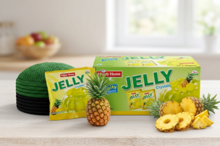Happy Home Jelly Crystals Pineapple Flavor Pack of 12 Sachets (40g Each) - Delicious Instant Sweet Jelly Powder